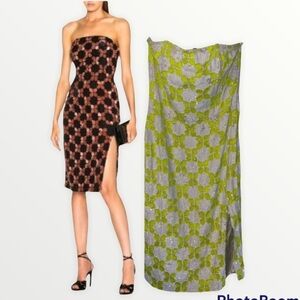 NWT RETROFETE x REVOLVE Yellow & White Sequin Strapless Jacqueline Dress, Small